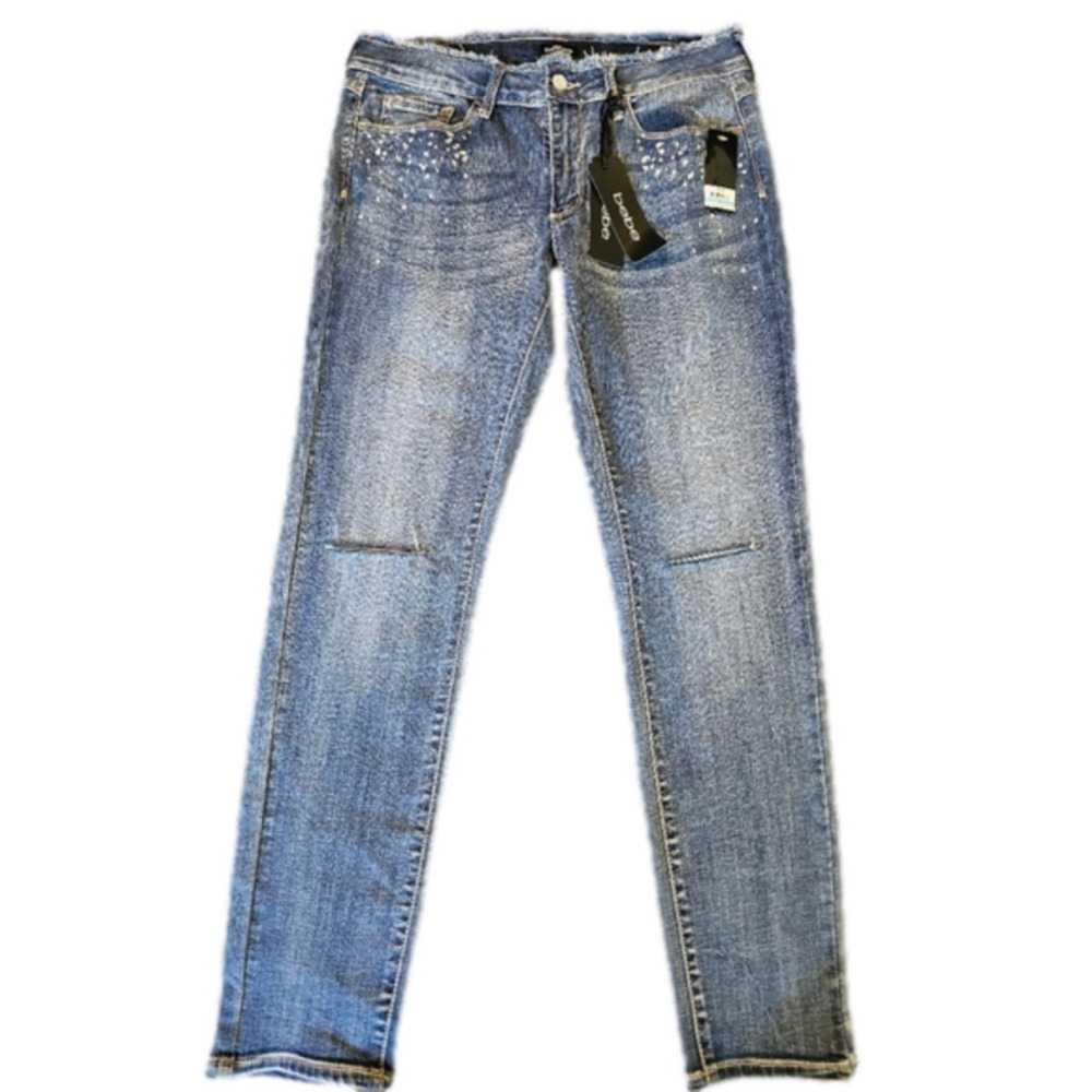 Bebe Heartbreaker Skinny Faux Jewel Embellished Medium Wash Jeans Size 31